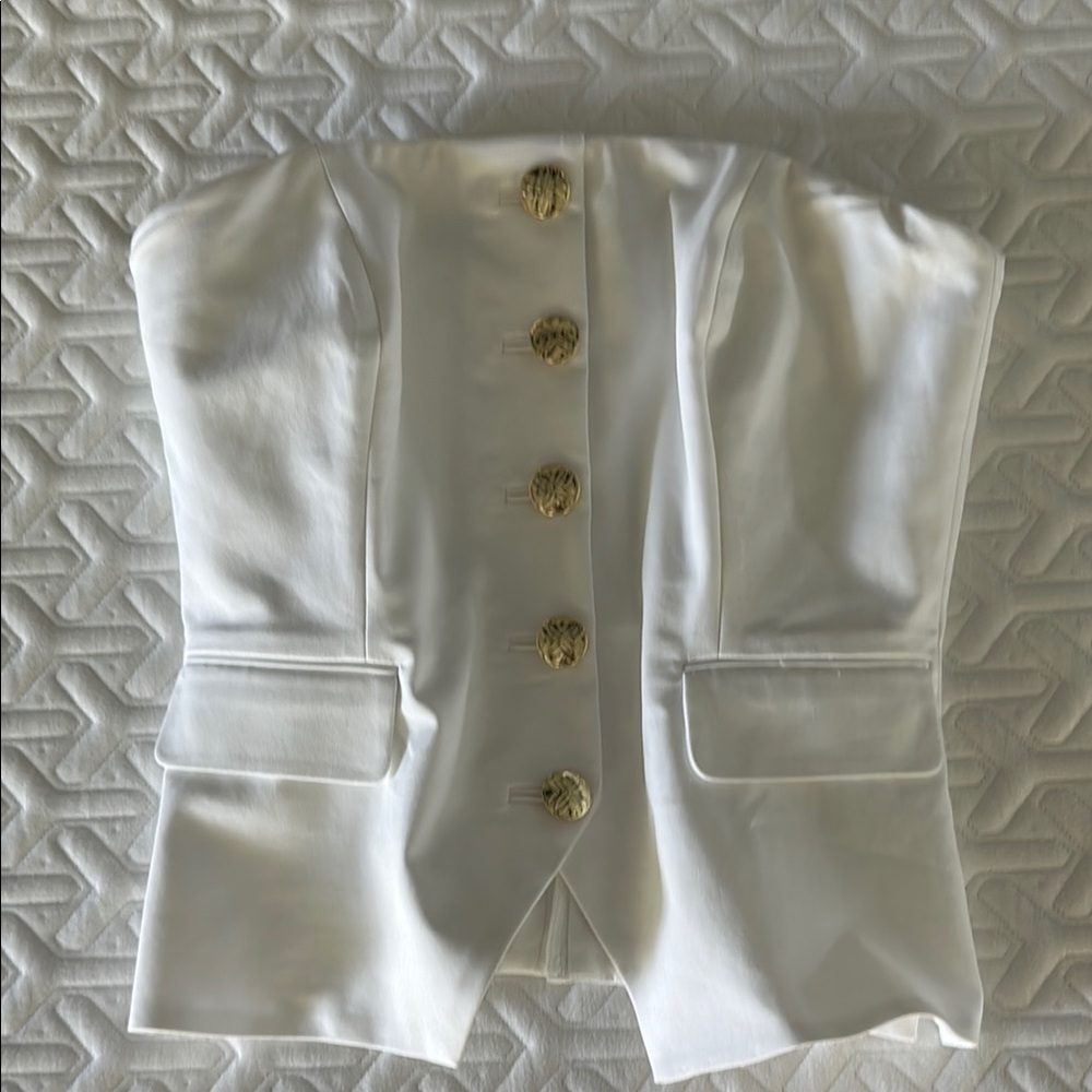 Chic White Strapless Top with Gold Accents vest style